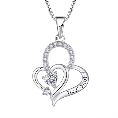 เงินแท้ I Love You หัวใจ Pendant Necklace หลายสี หัวใจ Cubic Zirconia หรูหราเงิน 925 หัวใจ Necklace พระเครื่อง
