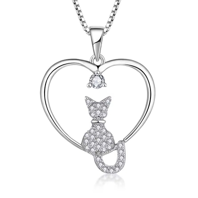 YASVITTI Heart Cat Necklace 925 สเตอร์ลิง เงินเหลี่ยม Zirconia Platinum Plated Cat Necklace โรงงานขายส่งเครื่องประดับ