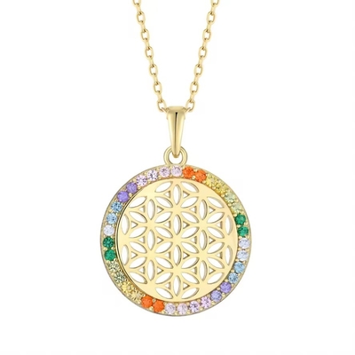 YASVITTI 925 ดอกเงินสเตอร์ลิ่งของชีวิต Rainbow CZ Pendant Necklace โยคะและสมาธิ Necklace พระเครื่อง Wholesale