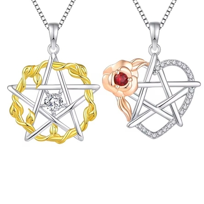 YASVITTI 925 เงินสตอร์ลิง Pentagram ดารา หัวใจ Pendant Necklace ชุด Cubic Zirconia และ Rose ทองคํา Plated Wholesale