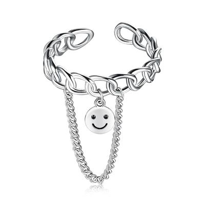 0.08CM 1.7g แหวนเครื่องประดับเงินสเตอร์ลิง Unisex Festival Smiling Face Ring