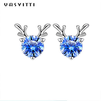เครื่องประดับคริสต์มาสของขวัญแฟชั่นต่างหูกวางขนาดเล็กบุคลิกภาพสีฟ้า Rhinestone หรูหราสุภาพสตรีต่างหู Jewelry