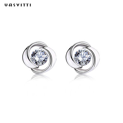 Lucky Flower Zircon Clover Crystal Diamond Stud Earrings