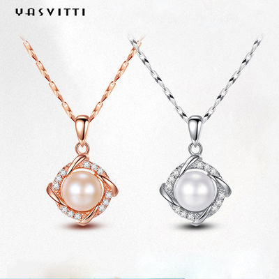 45.5cm คริสต์มาส 8g สร้อยคอเครื่องประดับเงินแท้ 14K 28mm สร้อยคอไข่มุกเพชร