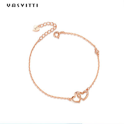 ODM 7.8in 304 สร้อยข้อมือ SS Slider เงิน 18k Rose Gold Open Heart Bracelet