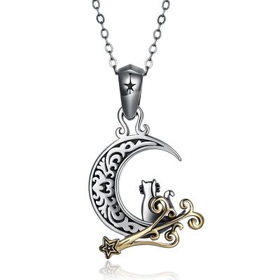 5.1 กรัม 19 มม. Moon Cat สร้อยคอ SGS Party Ladies Sterling Silver Necklaces