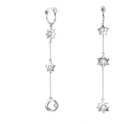 1.75g ​​3.7in ต่างหูเครื่องประดับเงินแท้ Moon Star Alloy Drop Earrings SGS