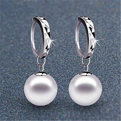 Vintage Pearl Platinum Plated Custom Hoop ต่างหู Geometric สำหรับผู้หญิง