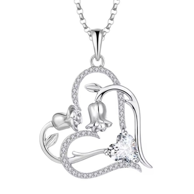 YASVITTI OEM ผู้หญิงของขวัญ หัวใจต่อ หัวใจ สร้อยคอ Zirconia Rhodium Plated Sweet 925 Sterling Silver Double Heart สร้อยคอ