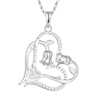 YASVITTI OEM ผู้หญิงของขวัญ หัวใจต่อ หัวใจ สร้อยคอ Zirconia Rhodium Plated Sweet 925 Sterling Silver Double Heart สร้อยคอ