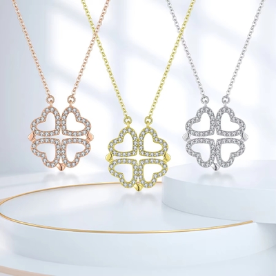 YASVITTI Custom โรแมนติก แม็กเนติก คลอเวอร์ Necklaces OEM Charm 925 Sterling Silver Dainty Heart สี่ใบ คลอเวอร์ Necklace