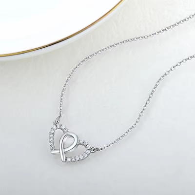 YASVITTI สีขาว ซิรคอนียาเหลี่ยม เทรนดี้ โรเดียม Plated 925 Double Sterling Silver Heart Necklace พระเครื่องสําหรับของขวัญวันวาเลนไทน์