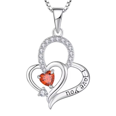 เงินแท้ I Love You หัวใจ Pendant Necklace หลายสี หัวใจ Cubic Zirconia หรูหราเงิน 925 หัวใจ Necklace พระเครื่อง
