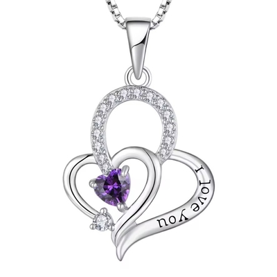 เงินแท้ I Love You หัวใจ Pendant Necklace หลายสี หัวใจ Cubic Zirconia หรูหราเงิน 925 หัวใจ Necklace พระเครื่อง