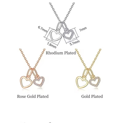 YASVITTI ขายปลีก 925 เหรียญสเตอร์ลิ่งเงิน สองหัวใจคอคอสต์ Charm Custom ทองคํา Plated หัวใจคอคอสต์ พระเครื่อง
