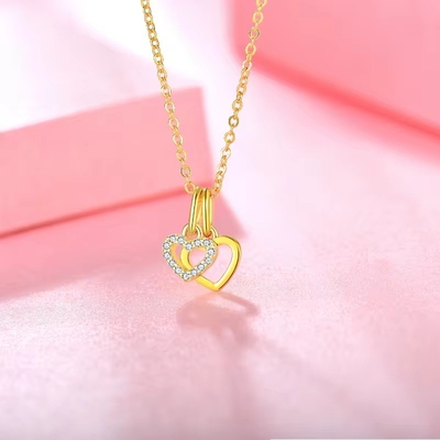 YASVITTI ขายปลีก 925 เหรียญสเตอร์ลิ่งเงิน สองหัวใจคอคอสต์ Charm Custom ทองคํา Plated หัวใจคอคอสต์ พระเครื่อง