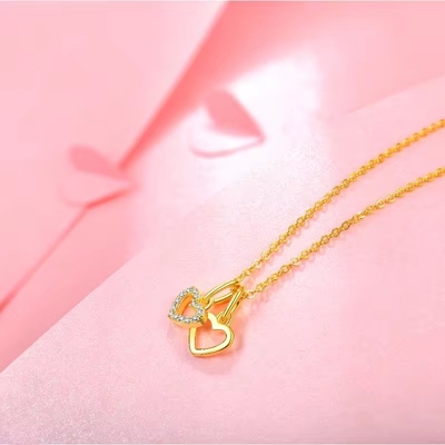 YASVITTI ขายปลีก 925 เหรียญสเตอร์ลิ่งเงิน สองหัวใจคอคอสต์ Charm Custom ทองคํา Plated หัวใจคอคอสต์ พระเครื่อง