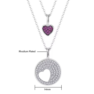 YASVITTI Wholesale โรเดียมเคลือบ 925 สเตอร์ลิง เงิน Zircon เครื่องประดับที่กําหนดเอง โรแมนติก Pink Heart Bling Charm Necklace