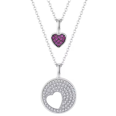 YASVITTI Wholesale โรเดียมเคลือบ 925 สเตอร์ลิง เงิน Zircon เครื่องประดับที่กําหนดเอง โรแมนติก Pink Heart Bling Charm Necklace