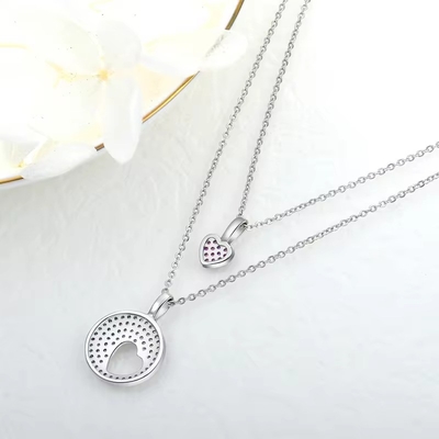 YASVITTI Wholesale โรเดียมเคลือบ 925 สเตอร์ลิง เงิน Zircon เครื่องประดับที่กําหนดเอง โรแมนติก Pink Heart Bling Charm Necklace