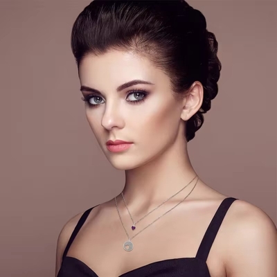 YASVITTI Wholesale โรเดียมเคลือบ 925 สเตอร์ลิง เงิน Zircon เครื่องประดับที่กําหนดเอง โรแมนติก Pink Heart Bling Charm Necklace
