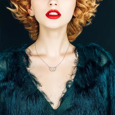 YASVITTI สีขาว ซิรคอนียาเหลี่ยม โรเดียม Plated 925 Double Sterling Silver Heart Pendant Necklace Jewels ของขวัญวันวาเลนไทน์