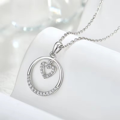 YASVITTI วันวาเลนไทน์ของขวัญ 925 สเตอร์ลิงเงินคอคอกลม CZ แพลตินาม Plated หัวใจ Pendant รุ่นเครื่องประดับคอคอ