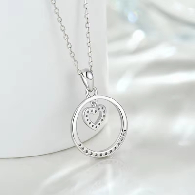 YASVITTI วันวาเลนไทน์ของขวัญ 925 สเตอร์ลิงเงินคอคอกลม CZ แพลตินาม Plated หัวใจ Pendant รุ่นเครื่องประดับคอคอ