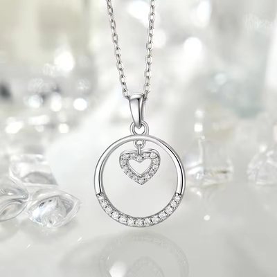 YASVITTI วันวาเลนไทน์ของขวัญ 925 สเตอร์ลิงเงินคอคอกลม CZ แพลตินาม Plated หัวใจ Pendant รุ่นเครื่องประดับคอคอ