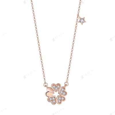 YASVITTI 925 สร้อยคอเงินสเตอร์ลิง หญิง ดาว Charms สร้อยอัญมณีสวยงาม รูปดอกไม้ 14K Rose Gold Plated Heart Necklace