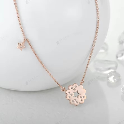 YASVITTI 925 สร้อยคอเงินสเตอร์ลิง หญิง ดาว Charms สร้อยอัญมณีสวยงาม รูปดอกไม้ 14K Rose Gold Plated Heart Necklace