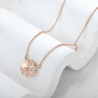 YASVITTI 925 สร้อยคอเงินสเตอร์ลิง หญิง ดาว Charms สร้อยอัญมณีสวยงาม รูปดอกไม้ 14K Rose Gold Plated Heart Necklace
