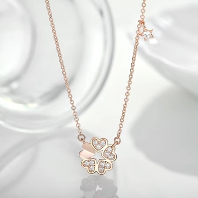 YASVITTI 925 สร้อยคอเงินสเตอร์ลิง หญิง ดาว Charms สร้อยอัญมณีสวยงาม รูปดอกไม้ 14K Rose Gold Plated Heart Necklace