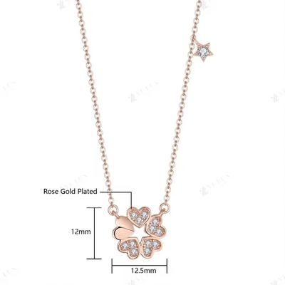 YASVITTI 925 สร้อยคอเงินสเตอร์ลิง หญิง ดาว Charms สร้อยอัญมณีสวยงาม รูปดอกไม้ 14K Rose Gold Plated Heart Necklace