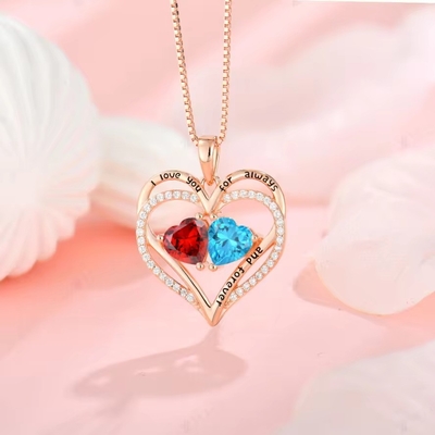 YASVITTI 925 เหรียญสเตอร์ลิงเงิน เสมอรัก หัวใจ Pendant Necklace บุคคลบุคคล Rose Gold Plated คริสตัล CZ Necklace