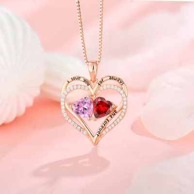 YASVITTI 925 เหรียญสเตอร์ลิงเงิน เสมอรัก หัวใจ Pendant Necklace บุคคลบุคคล Rose Gold Plated คริสตัล CZ Necklace