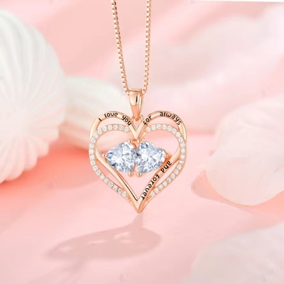 YASVITTI 925 เหรียญสเตอร์ลิงเงิน เสมอรัก หัวใจ Pendant Necklace บุคคลบุคคล Rose Gold Plated คริสตัล CZ Necklace