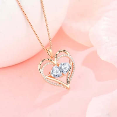 YASVITTI 925 เหรียญสเตอร์ลิงเงิน เสมอรัก หัวใจ Pendant Necklace บุคคลบุคคล Rose Gold Plated คริสตัล CZ Necklace