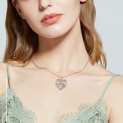 YASVITTI 925 เหรียญสเตอร์ลิงเงิน เสมอรัก หัวใจ Pendant Necklace บุคคลบุคคล Rose Gold Plated คริสตัล CZ Necklace