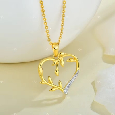 YASVITTI Custom 18K Gold Plating Heart Leaf Pendant Necklace 925 เหรียญประดับเงิน