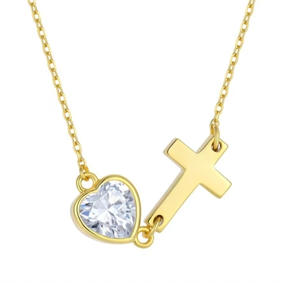 YASVITTI Bezel Heart Cubic Zirconia Necklace 925 เงิน คลาสสิก Cross Plain Necklace 18K โรงงานขายส่งทองคํา