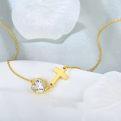 YASVITTI Bezel Heart Cubic Zirconia Necklace 925 เงิน คลาสสิก Cross Plain Necklace 18K โรงงานขายส่งทองคํา