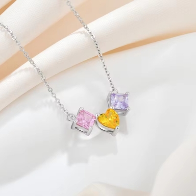 YASVITTI 925 เงินสเตอร์ลิ่ง สีหลากหลายทรงหัวใจ สร้อยคอซิกอนิยา สร้อยคอทองคําเคลือบโรเดียม Wholesale