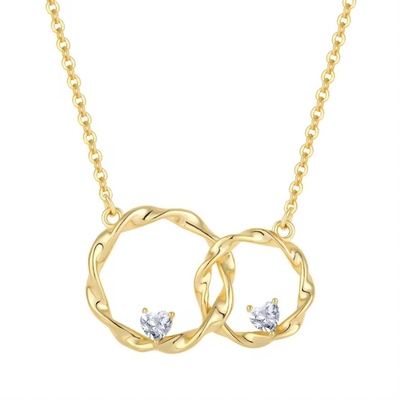 YASVITTI 14K ทองเหลือง Plated Interlocking Circle หัวใจ Cubic Zirconia Pendant Necklace 925 เหรียญสตอร์ลิงเงินเครื่องประดับ