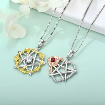 YASVITTI 925 เงินสตอร์ลิง Pentagram ดารา หัวใจ Pendant Necklace ชุด Cubic Zirconia และ Rose ทองคํา Plated Wholesale