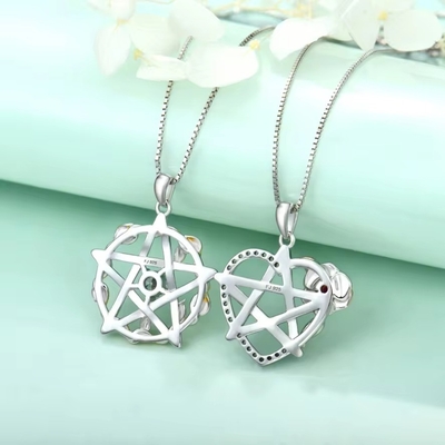 YASVITTI 925 เงินสตอร์ลิง Pentagram ดารา หัวใจ Pendant Necklace ชุด Cubic Zirconia และ Rose ทองคํา Plated Wholesale