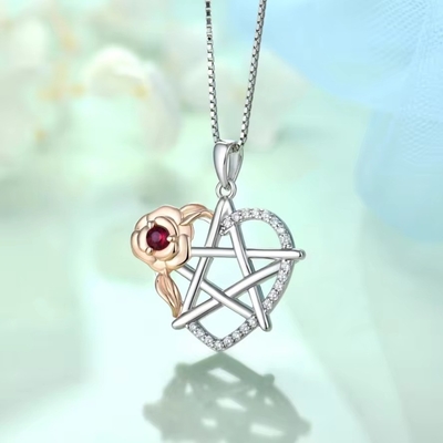YASVITTI 925 เงินสตอร์ลิง Pentagram ดารา หัวใจ Pendant Necklace ชุด Cubic Zirconia และ Rose ทองคํา Plated Wholesale