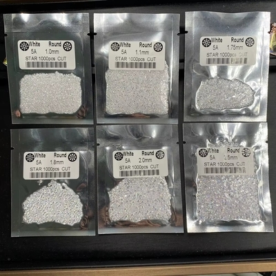 5A คุณภาพ 1000 ชิ้น/กระเป๋า 1 มิลลิเมตร - 3.0 มิลลิเมตร เพชรหิน สีขาว Zirconia กลมสําหรับเครื่องประดับ