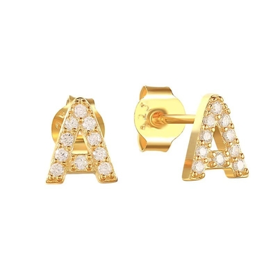 แฟชั่น สตอร์ลิ่ง เงิน A-z หูหูอักษร 18k ทอง Plated 925 เงิน Letter Stud หูหู