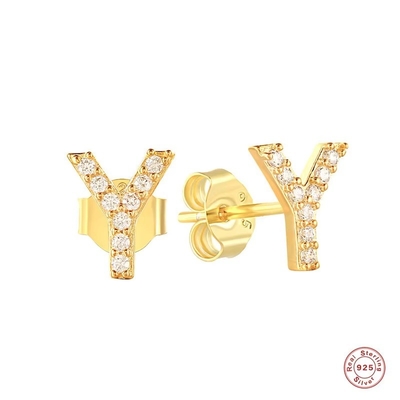 แฟชั่น สตอร์ลิ่ง เงิน A-z หูหูอักษร 18k ทอง Plated 925 เงิน Letter Stud หูหู
